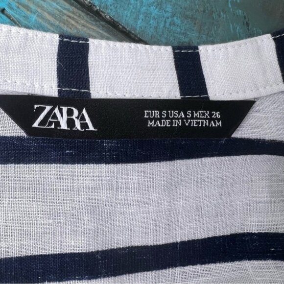 Zara Striped Blue  White Oversized Linen Shirt Size Small - Picture 7 of 8